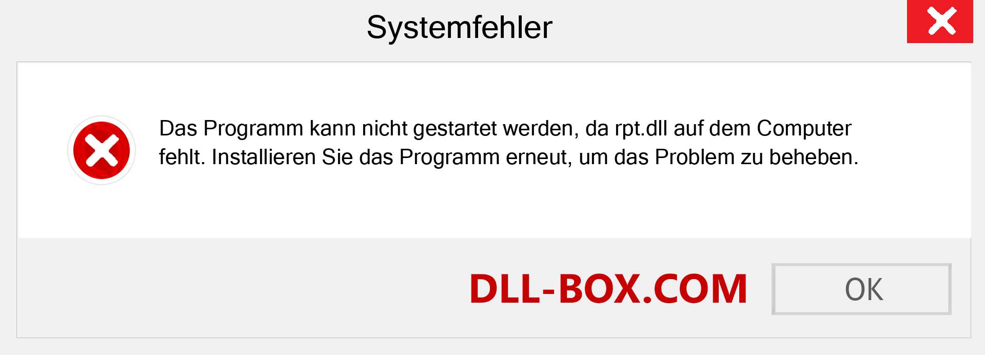 rpt.dll-Datei fehlt?. Download für Windows 7, 8, 10 - Fix rpt dll Missing Error unter Windows, Fotos, Bildern